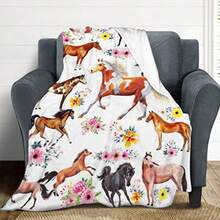 Manta de caballo para regalos para niñas mujeres caballos occidentales flores forro polar manta de franela suave y ligera para niños adultos decoración de sofá 50 x 40 pulgadas - Caballo blanco con flores - Ver 4
