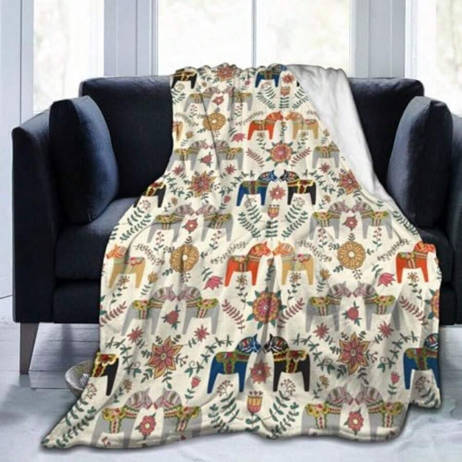 Manta sueca de caballo dala manta de forro polar suave para hombres y mujeres regalo para niños y niñas para fiesta sofá cama mantas decorativas 80 x 60 pulgadas - Caballos - Ver 1