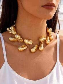 imoli 1 pieza de Collar gargantilla plegado con textura brillante en forma de gota de agua, asimétrico y de estilo vintage hecho de CCB, color dorado, regalo para mujer en fiesta, diseño único y versátil (Collar hecho a mano, la cantidad de cuentas de gota de agua de CCB puede variar) - Multicolor - Ver 11