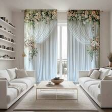 2 piezas de Cortinas elegantes con estampado de rosas rosadas - Diseño floral con patrones de rosas blancas y crema, 100% poliéster, diseño de bolsillo para barra, fácil instalación, lavable a máquina, adecuado para dormitorio, sala de estar, cocina, baño - Decoración del hogar de moda, mejora la privacidad, cortinas opacas - Multicolor - Ver 9
