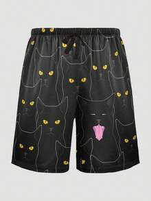 Men's Casual Striped Cat Print Lounge Pants, Comfortable Homewear Bottoms - Multicolor - View 3