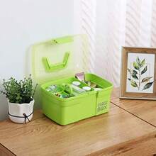 Caja de almacenamiento de plástico de 11 pulgadas con bandeja extraíble organizador multiusos y estuche de almacenamiento para manualidades y cosméticos - Verde - Ver 7
