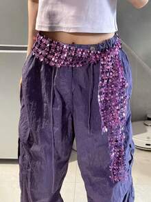 1pc New Sequin Hollow Waist Accessory, Tassel Waist Belt, American Style Mini Hip Scarf, Suitable For Belly Dance And Jazz Dance Waist Belt, Shiny Multi-Layer Tassel Skirt Hem, Applicable For Stage Performance, Nightclub, Disco, Party, Evening Dress Decoration - Multicolor - View 11