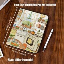 Painting Book-Style Tablet Protective Case With Pencil Slot. Healing Watercolor Kitchen Series. Tablet Protective Case Features: Book-Style Flip Cover Design, Built-In Pencil Slot, Smart Sleep/Wake Function, Stable Stand Function, Full-Body Protection, Precise Cutouts. Compatible With IPad Mini 4/5/6, 9.7/10.2/10.5/10.9/11/12.9/13 Inch, Pro/Air 4/5/6/7, 10th/11th Gen, Galaxy Tab A7Lite/A8/A9/A9Plus/S6Lite/S7/S8/S9/S10/S11/FE/Plus Series. - Warm Yellow Retro Kitchen Style - View 9