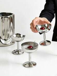 1 pièce Coupe à pudding/crème glacée de luxe en acier inoxydable, assiette à fruits sur pied haute en acier inoxydable à motif floral, plateau à dessert/fruits pour thé de l'après-midi, élégante coupe à mousse/crème glacée/yaourt, coupe à dessert pour boutique de desserts - Argent - Voir 9