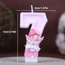 1 vela de aniversário rosa com números de 0 a 9, vela artesanal criativa e brilhante para decoração de bolo de festa de aniversário de menina. - Ver 4