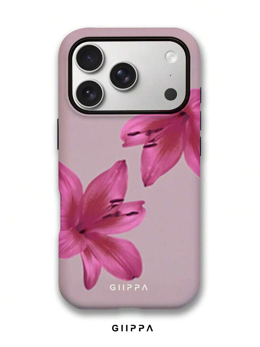 GIIPPA 1 Pc Phone 17 Pro Max Case With Pale Pink Base And Fuchsia Lily Pattern Design, Suitable For Phone 16 Pro Max, 15 Pro Max, 14 Pro Max, Korean Stylish And Interesting Phone Case, Compatible With 11/12/13/14/15/17 Pro Max Plus, Elegant Design Suitable For Both Men And Women, Ideal Gift For Girlfriend On Christmas, Valentine's Day, Easter, Wedding Season And Birthday - Multicolor - View 1