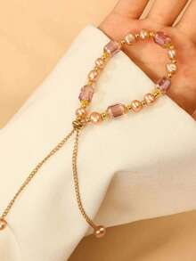 1pc Fashionable French Retro Purple Faux Pearl Bracelet, Elegant Niche Design For Girls - Purple Bracelet - View 3