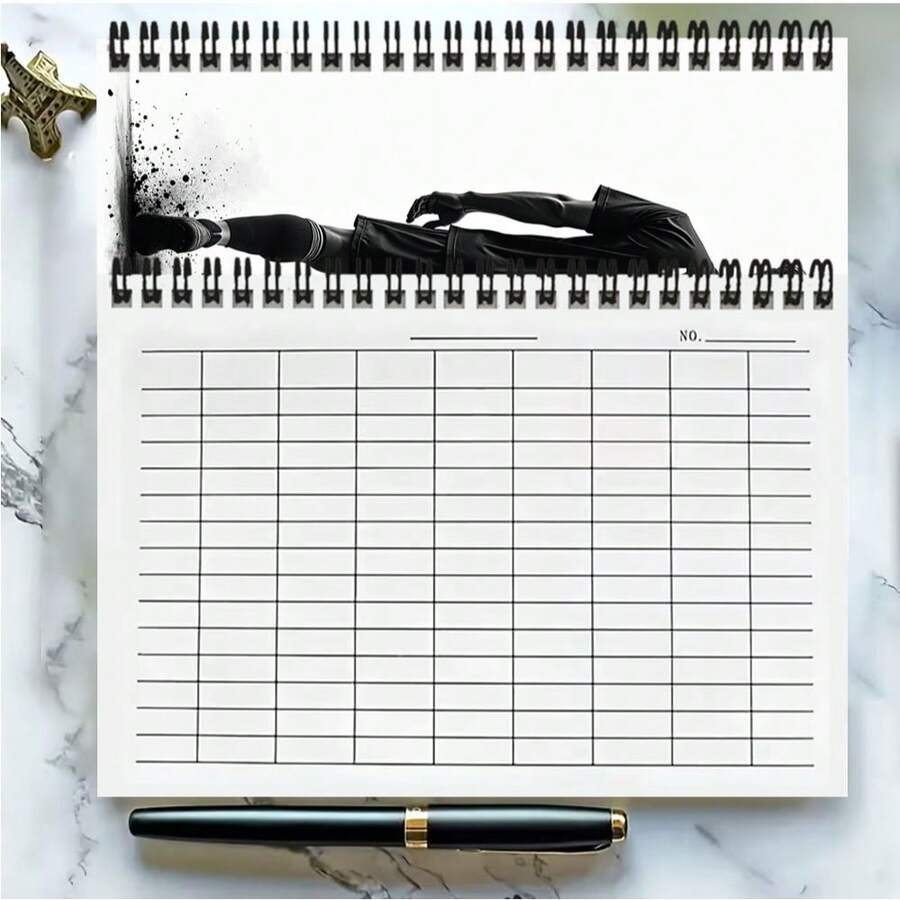 Caderno quadriculado versátil com tema de futebol, tamanho A5, 100 páginas/50 folhas. Ideal para trabalho, estudo, controle de frequência escolar, finanças e contabilidade da empresa, gestão de estoque, anotações de reuniões de negócios e diversas outras necessidades de registro. - Horizontal - Ver 1