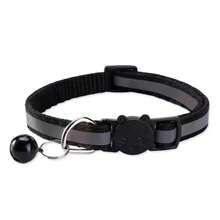 1.0 Pet Collar With Black Buckle, Reflective Strip, Patch, And Bell For Dogs And Cats - Black - View 2