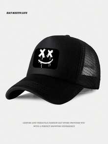 1pc Men's Coconut Tree Truck Driver Hat, Embroidered Printed Baseball Cap, Street Fashion Outdoor Sun Protection Casual Mesh Cap, Suitable For Spring, Autumn, Travel, Beach - 1件黑色 - 查看 6