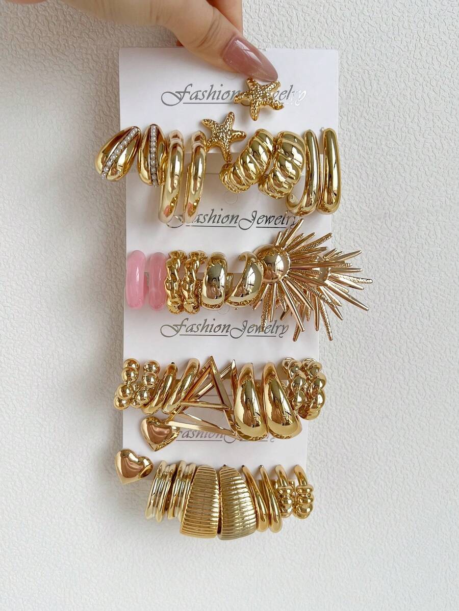 1-10 Paia di set di orecchini assortiti a caso con forme di cuore, fiore, goccia, vintage, geometriche, adatti per laurea, compleanno, festa, Ramadan, Festa della Mamma, San Valentino, Natale, Capodanno, uso quotidiano - Multicolore - Visualizzare 1