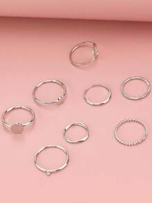 Bộ 8 chiếc nhẫn bạc, thích hợp để đeo hàng ngày. - Bạc - Xem 4