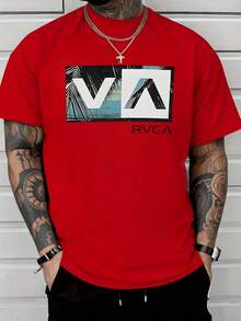 Ropa De HombreTropical Palm Silhouette Merging With Ocean Horizon For A Relaxed Coastal Vibe Men's 100% Cotton RVCA Logo TshirtLoose And Comfortablegraphic Tees Manfinity Hombre - Đỏ - Xem 9