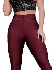 Women's LIPO Pants, Power Shaping Suplex Fabric, Leggings And Plus Sizes G1 G2 G3 - 酒紅色 - 查看 2