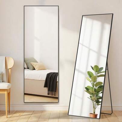 Mirror Full Length, Upgraded Body Wall Mirrors With Shatter-Proof Glass, Floor Standing, Hanging Or Leaning, Tall Mirror With Stand Aluminum Alloy Frame For Bedroom Cloakroom