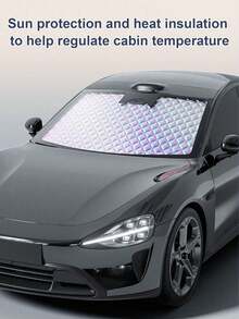 1pc Holographic Double Layer Windshield Sunshade, Laser Titanium Silver & Diamond Grid Heat Insulation, UV Protection, Non-Obstructing Rearview Mirror, Foldable Universal Car Sunshade, Suitable For SUV And Small Cars (Silver) - A - View 4