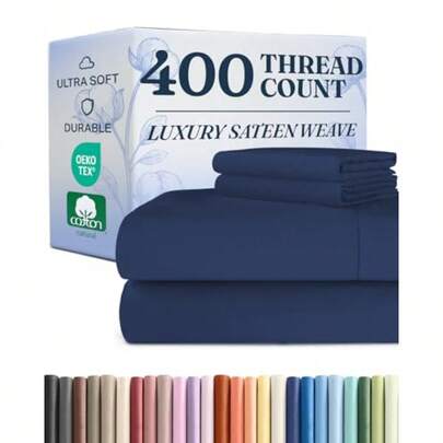 CGK Unlimited Juego de Sábanas de Algodón de 400 Hilos - Tamaño Queen Size - Sábanas 100% Algodón - 400 Hilos - Algodón Satinado - Sábanas de Algodón con Esquinas Profundas - Algodón Sedoso y Suave