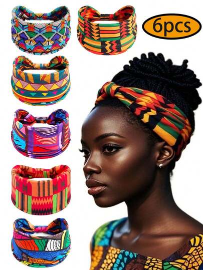 Bộ 6 băng đô kiểu Bohemian dành cho nữ – Băng đô thể thao thấm hút mồ hôi | Kiểu dáng cổ điển, co giãn, chống trượt, bản rộng | Lý tưởng cho yoga, tập luyện và chạy bộ | Phụ kiện tóc
