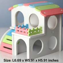 1pc 2-Layer Colorful Hamster Villa With Ladder And Balcony, Wooden Hamster House, Ventilated Small Pet Cage Accessory Suitable For Dwarf Hamsters, Hamster Supplies - Light Blue S - View 3