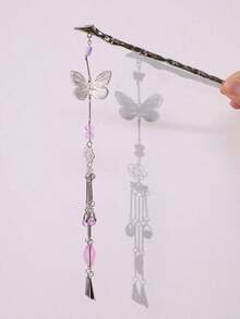 1pc Elegant Retro Chinese Style Purple Hollow Flower Butterfly Metal Hair Clip, New Chinese Hanfu/Cheongsam Hair Accessory, Headpiece, Bun Extension, Hair Styling Pins - 銀色 - 查看 6