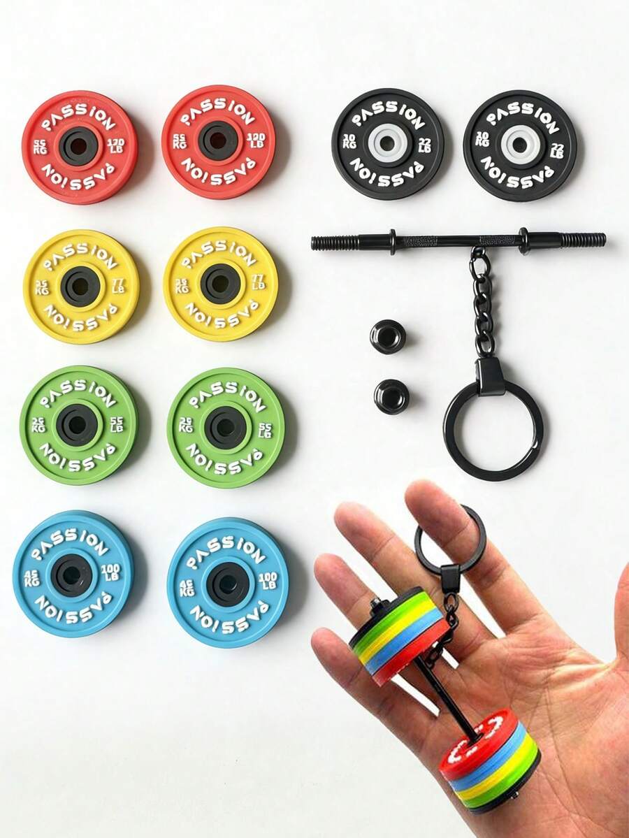 PVC Detachable Dumbbell Keychain, Mini Size, Thick Material Exquisite Metal Dumbbell Weight Plate Keychain - Multicolor - View 1
