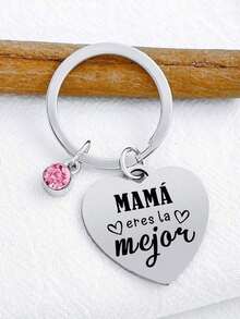 1pc "Mama You Are The Best" Rhinestone Stainless Steel Keychain, Warm For Mother's Day Car Accessories Bag Charm School Cute Goth Y2k Christmas Gift Ideas Bag Lanyards With Id Holder Car Accessories Bag Charms - Steel - View 3