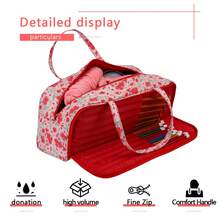 1pc Red Dandelion Floral Pattern Fabric Yarn Storage Tote Bag, Multiple Styles Available, Suitable For DIY Knitting Projects, Crochet, Sewing Accessories Storage - Perfect For Craft Enthusiasts - Red Dandelion Print - View 5