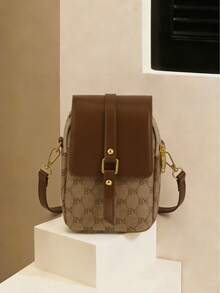 Bolso cruzado multifuncional, diseño de múltiples bolsillos con bolsillo para teléfono y orificio para auriculares, decoración de perlas falsas, bolso cruzado monedero con patrón de rombos acolchados, bolso de hombro para mujer - Caqui - Ver 1