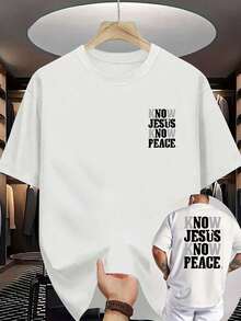Men T-Shirt, Know Jesus Know Peace, Christian, Faith, Religious Slogan, Graphic Tee, Oversized, Drop Shoulder, Short Sleeve, Crew Neck Gift - 白色 - 查看 2