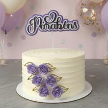 Cake Topper For Happy Birthday, 4 Tiers And With 6 Rosettes/Flowers - Dark Green - View 2
