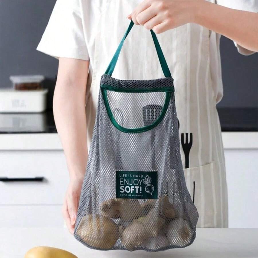 Túi lưới đựng đồ nhà bếp cỡ lớn - Giá treo tường đựng rau củ quả, tỏi, gừng - Chất liệu nhựa bền chắc. - Xám - Xem 1