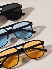 3pcs Fashionable Double-Striped Pilot-Style Driving Glasses, Suitable For Both Men And Women, Ladies' Model. Simple Style. Suitable For Women's Autumn/Winter Clothing. Casual Business Gift. Summer Beach Vacation Outfit. Outdoor Wear. Travel. - Multicolor - View 2