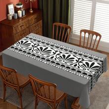 1pc Gray Printed Waterproof Polyester Square Tablecloth, Black & White Geometric Pattern, Wrinkle-Resistant & Easy To Clean, Suitable For Indoor/Outdoor Picnic, Camping, Party, Wedding, Banquet - Light Grey - View 4