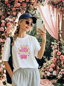 Summer Beach, Bride Forever Crown Champagne Bridesmaids 2026 Women's Short Sleeve Shirt Bridal Pattern Bride Bridesmaid Group Summer Topcotton T-Shirt, Wedding Party - 白色 - 查看 4