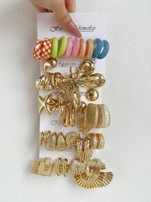 1-15 Pairs Random Ocean Style Letter, Water Drop, Vintage, Geometric Exaggerated Fashion Earrings Set, Blind Box Combination, Suitable For Women's Party, Wedding, Graduation, Birthday, Ramadan, Mother's Day, Valentine's Day, Christmas, New Year, Daily Wear - Multicolor - View 1