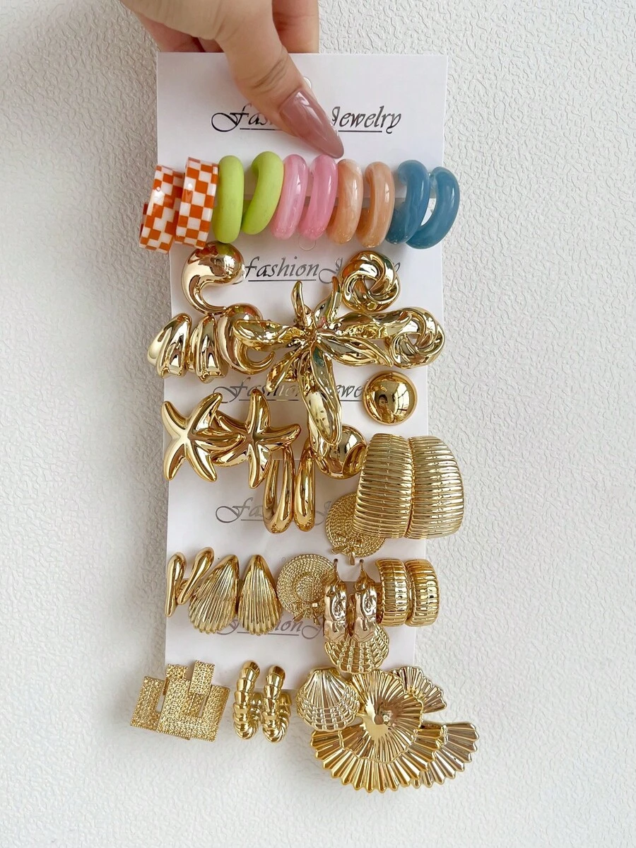 1-15 Pairs Random Ocean Style Letter, Water Drop, Vintage, Geometric Exaggerated Fashion Earrings Set, Blind Box Combination, Suitable For Women's Party, Wedding, Graduation, Birthday, Ramadan, Mother's Day, Valentine's Day, Christmas, New Year, Daily Wear - Multicolor - View 1