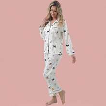 Z&D Lingerie Women's American Pajama Set With Puppy Print - Long-Sleeved Cotton Set SY58 - 白色 - 查看 7