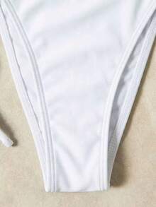Nuevo Bikini de unicolor con Cordón para Mujer, Traje de Baño de Playa para Vacaciones de Verano, Blanco - Blanco - Ver 4