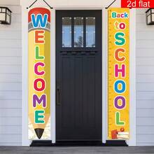 2d Flat Banner, 2pcs, Rainbow Letter Welcome Back To School Porch Sign, Polyester, First Day Of School Hanging Decorative Banner Classroom Sign, Indoor And Outdoor Wall Decoration Supplies - A - View 3