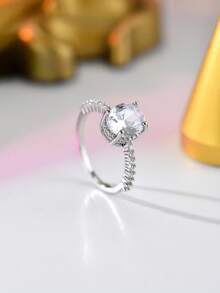 1 chiếc nhẫn đính hôn/cưới hình oval thanh lịch đính đá Cubic Zirconia, kiểu dáng cổ điển lấp lánh. - nhẫn zircon - Xem 5