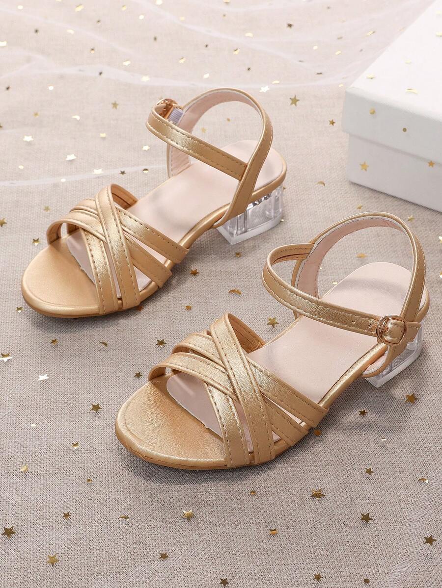 Sandalias de cuña transparentes con correa ajustable para niñas - Dorado - Ver 1