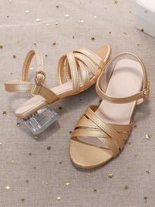 Sandalias de cuña transparentes con correa ajustable para niñas - Dorado - Ver 10