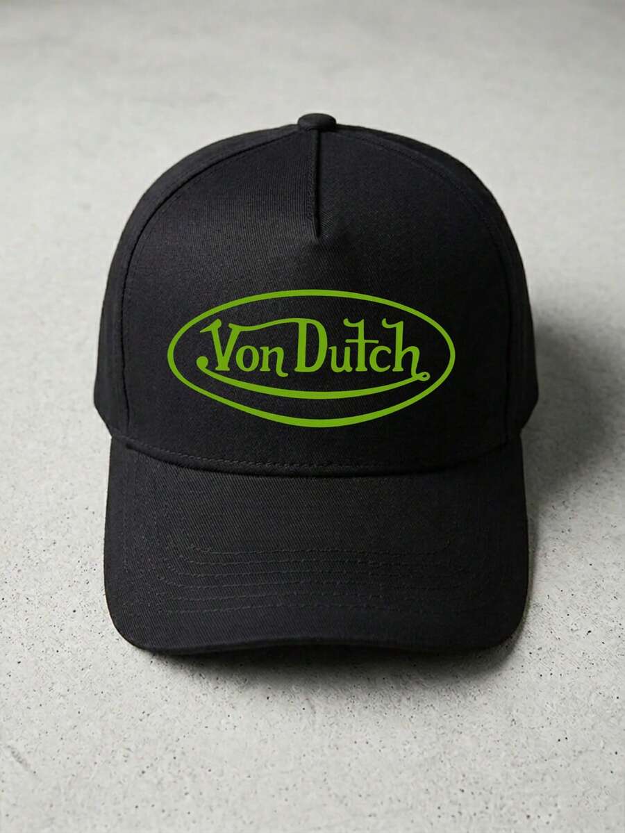 1pcs VonDutch Printed Baseball Cap, Classic Casual Retro Y2K Unisex Baseball Cap, Adjustable Size, Lightweight And Sun Protection, Suitable For Outdoor Sports, Daily Wear, Parties, And - 黑色 - 查看 1