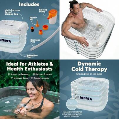 Bañera inflable para baño de hielo - Grande transparente - Bañera de inmersión en hielo para terapia de agua fría - Bañera de inmersión fría portátil - Para interior y exterior - Bañera