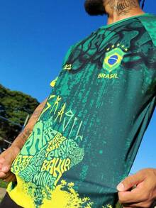 Brazil Men's DryFit Shirt, Sports Shirt, Soccer Streetwear, World Cup T-Shirt - MOD 9 - Xem 4
