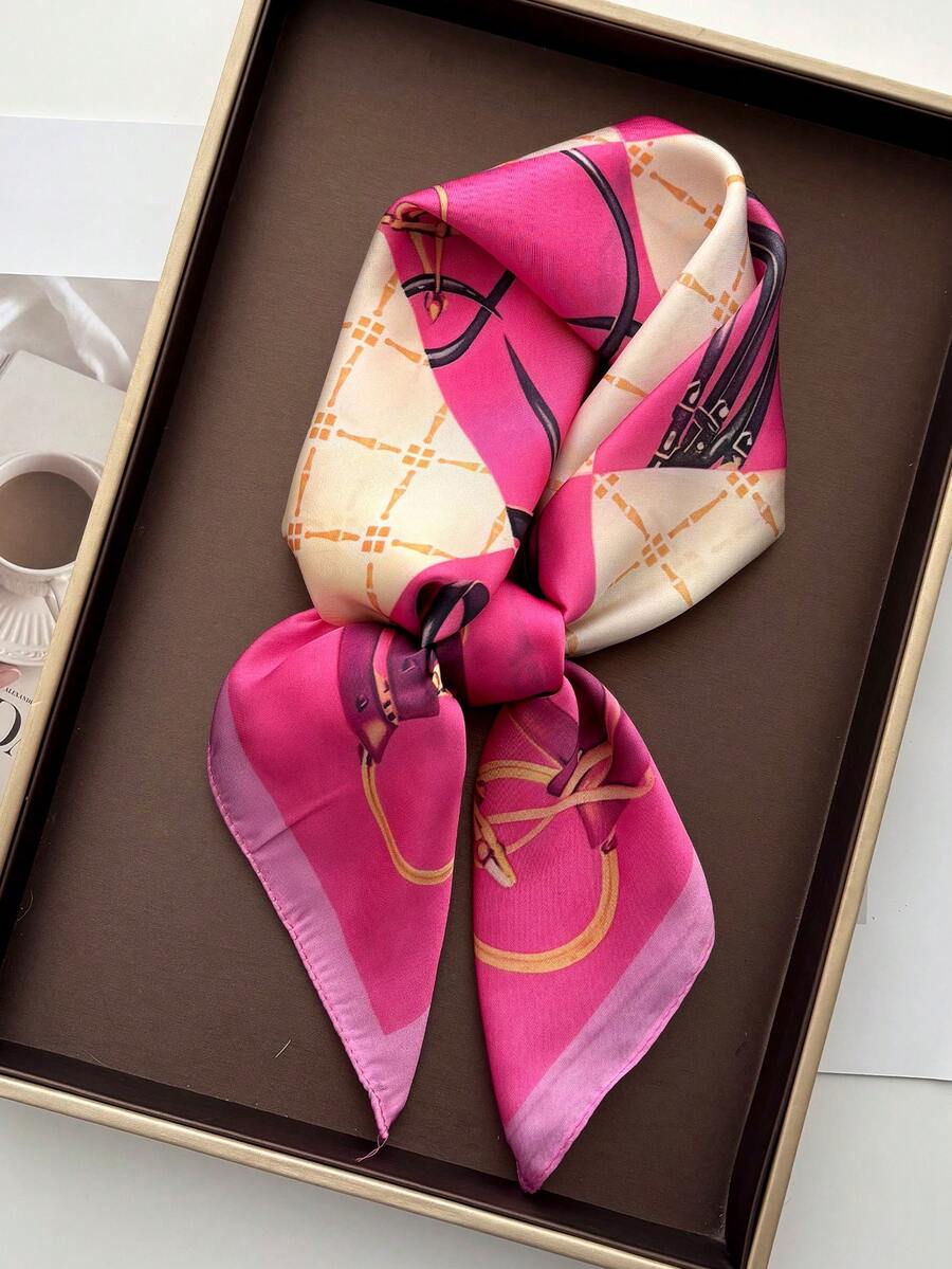 1pc Faux Silk Printed Neckerchief, Versatile Headband/Hair Scarf, Suitable For Daily Use,Beach,Holiday,Travel Essential - Multicolor - View 1