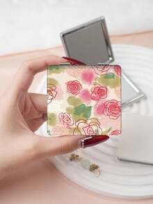 1pc Countryside British Style Floral Vanity Folding Mirror, Lightweight Compact Portable Hand Mirror, Durable PU Leather, Suitable For All Occasions And People, Foldable Square Compact Mirror For Carrying - Multicolor - View 9