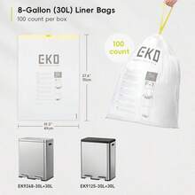 EKO 8 Gallon / 30.3 Liter,100 Count Drawstring Trash Bags, Extra-Strong Unscented Garbage Bags, Easy-Dispense Roll For Kitchen &Amp; Household Use, Resists Tears, Leaks And Punctures, Code F-1, White - ColorF - 查看 5