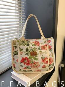 Minimalist Fashionable Print Handbag, Suitable For Work, Lunch Box, Mommy Outdoor Canvas Small Bag - Multicolor - View 1